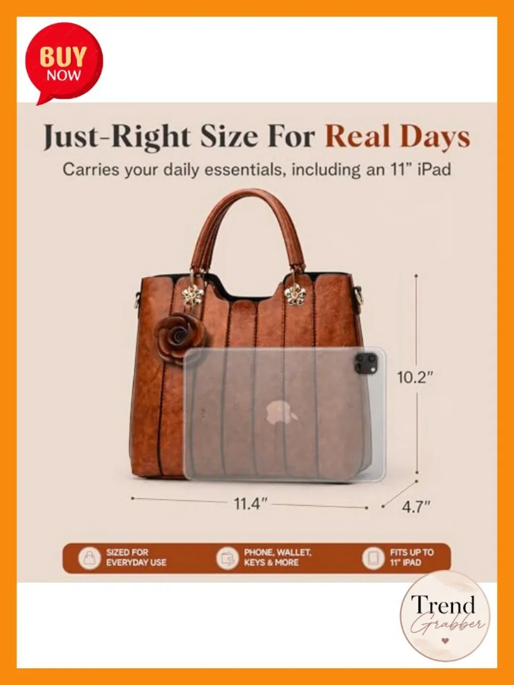 Vegan Leather Top Handle Satchel Purse with Rosette Charm 3-Way Crossbody Bag